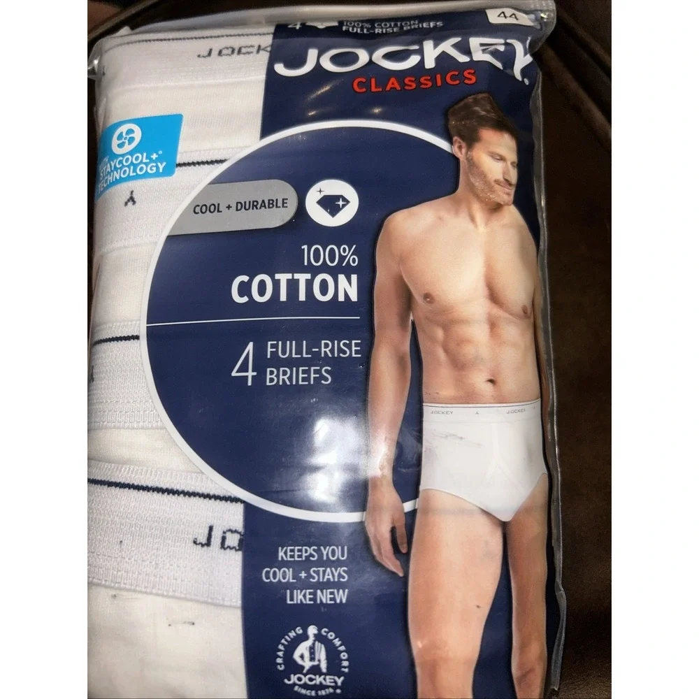 Jockey Classics Full Rise Briefs 100% Cotton Cool Durable 4 Pack Size 44